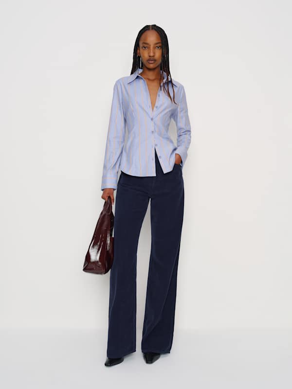 Raya Fitted Shirt - Baby Blue Stripe